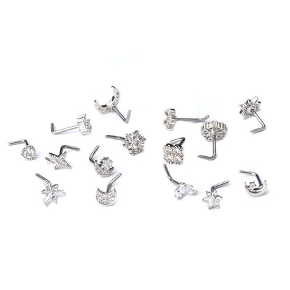 20GL Shape Stainless Steel Nose Stud Micro Set Zircon Nose Ring