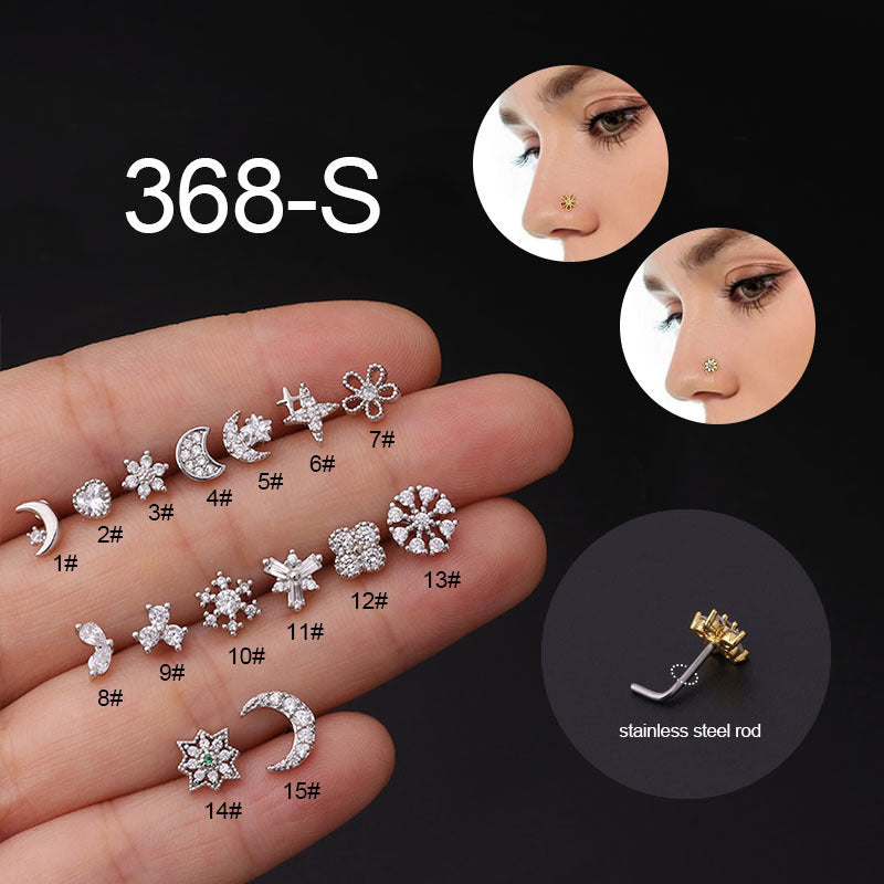 20GL Shape Stainless Steel Nose Stud Micro Set Zircon Nose Ring